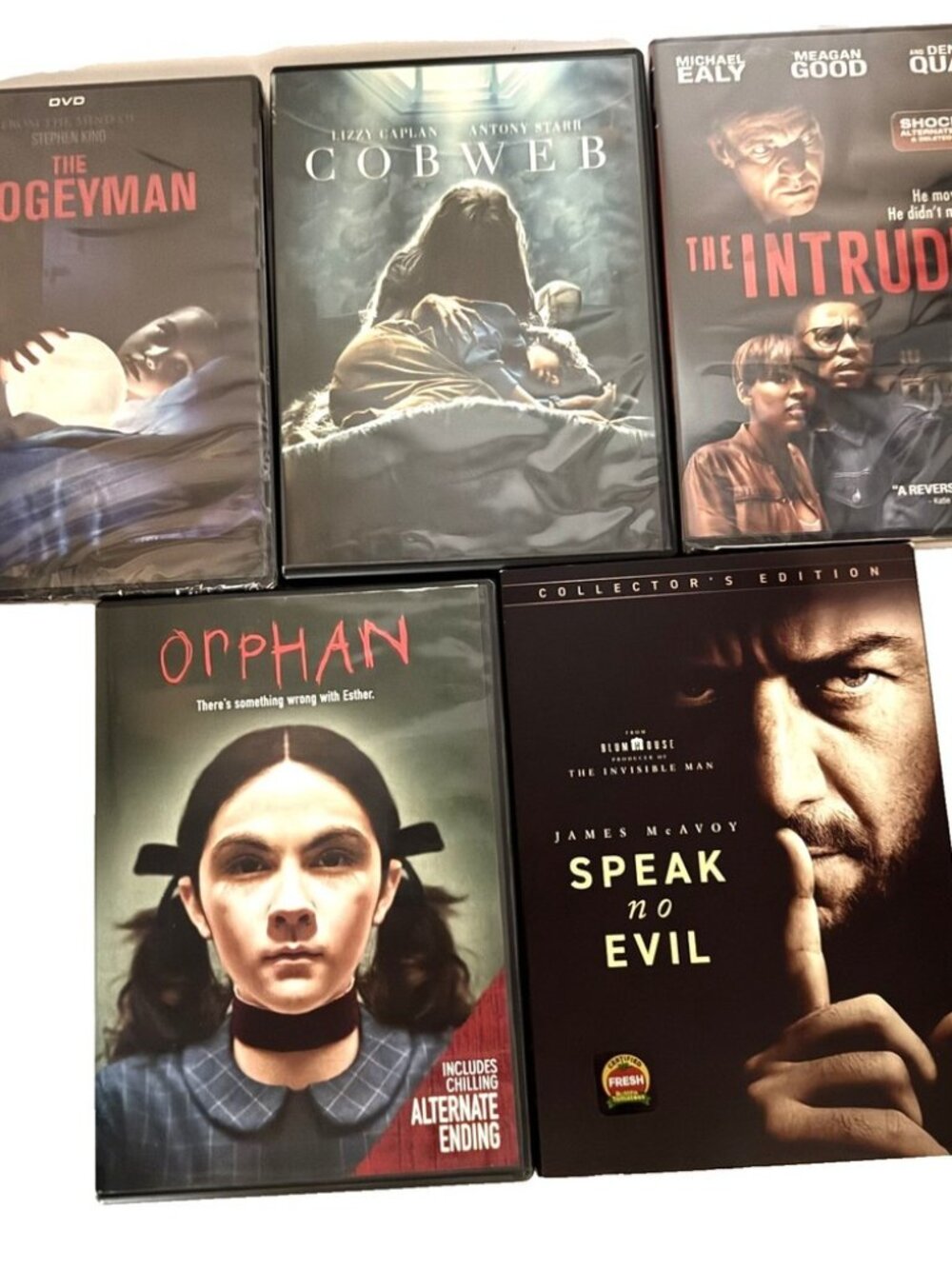 Mixed Lot Bundle of 5 Horror Thriller Scary DVDs Films Orphan Boogeyman Cobweb